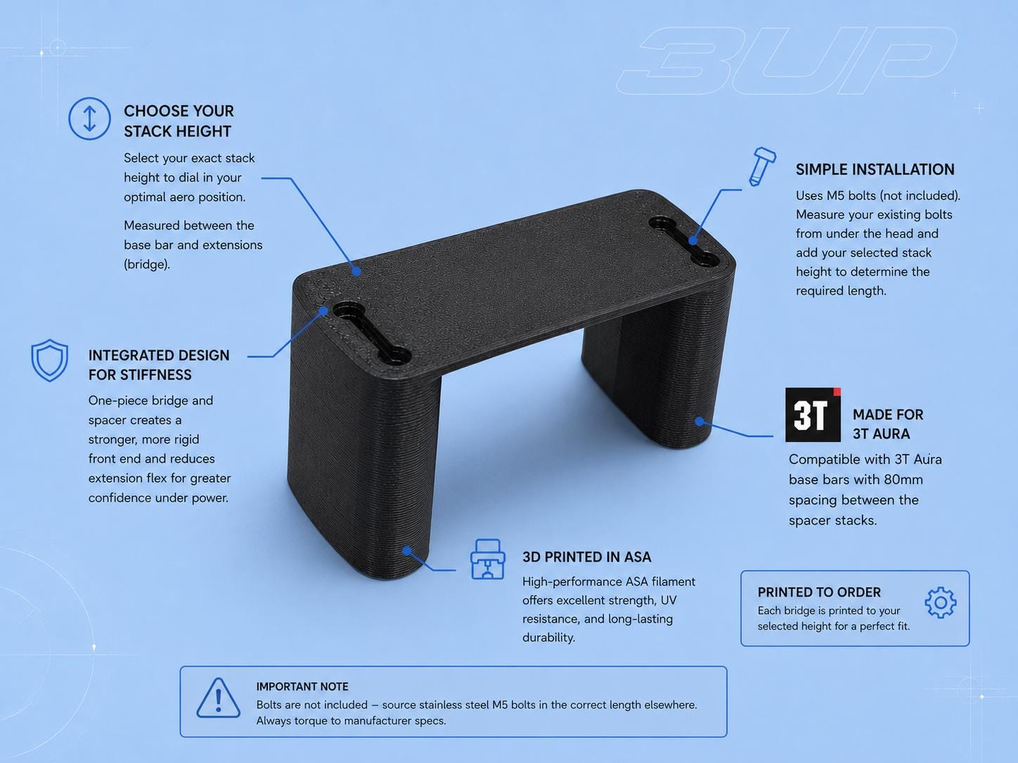 Custom 3T Aura Spacer Bridge | Integrated TT Cockpit Riser | Custom Height product image 2