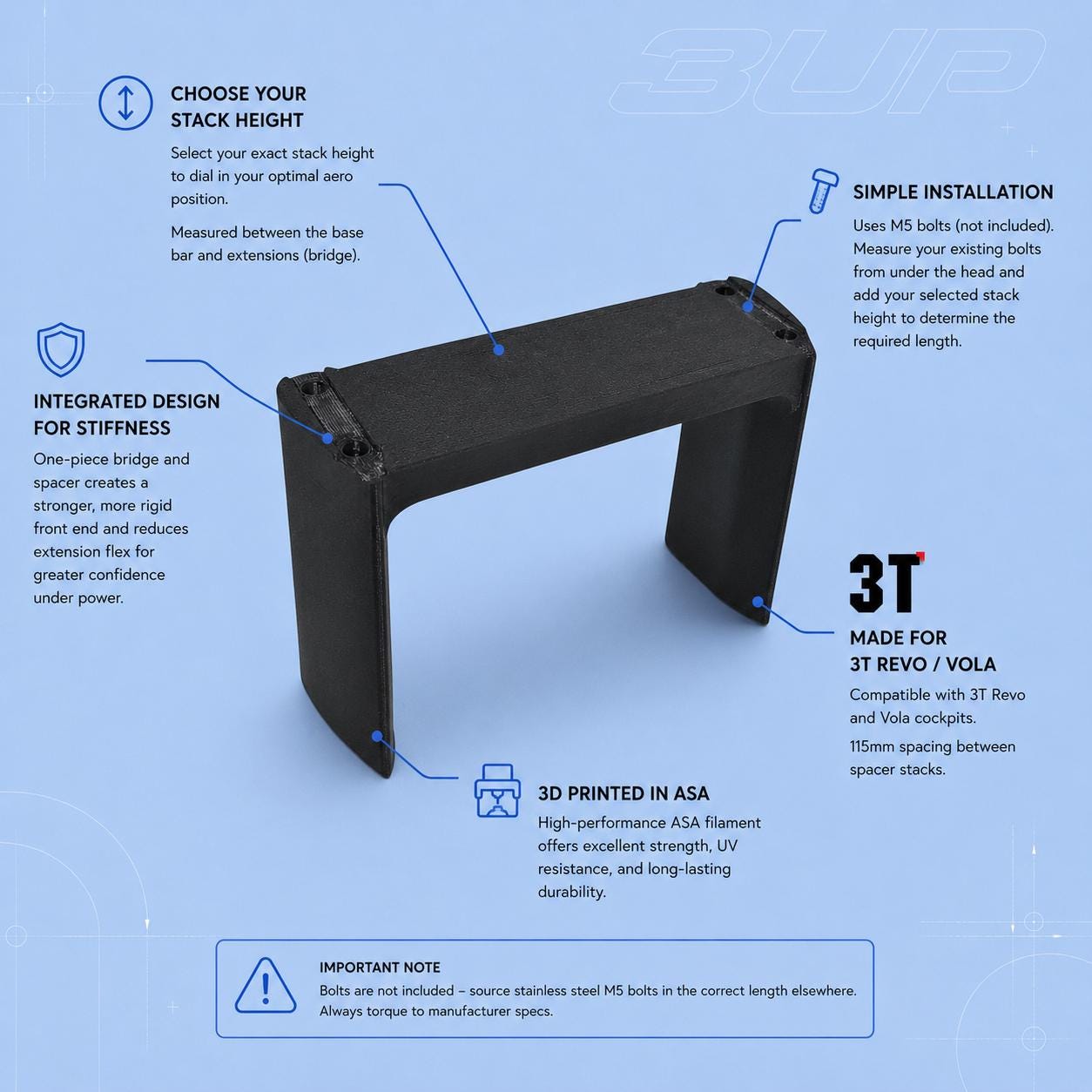 Custom 3T Revo / Vola Integrated Spacer Bridge | Choose Any Height | TT & Triathlon Cockpit Spacer product image 2